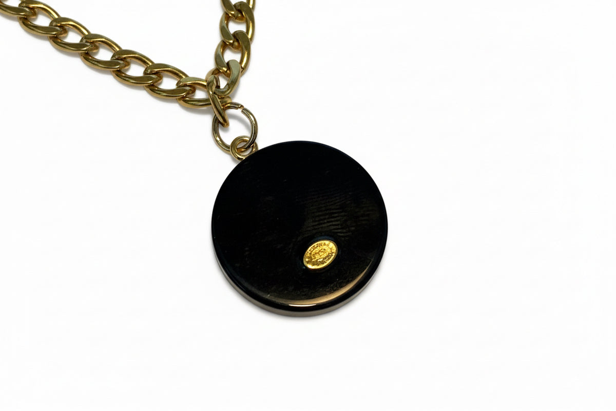 68 - Upcycled Gold Bracelet with Black Pendant
