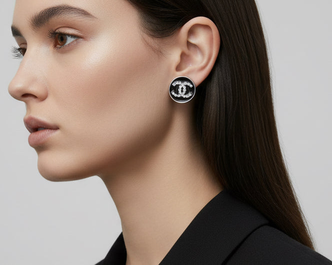 417 - Black and Silver Black Stud Earrings