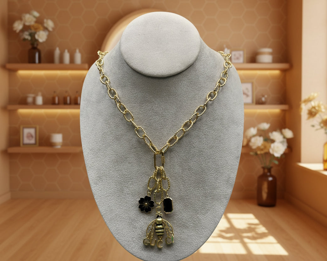 106 - Upcycled Gold  Bee Necklace