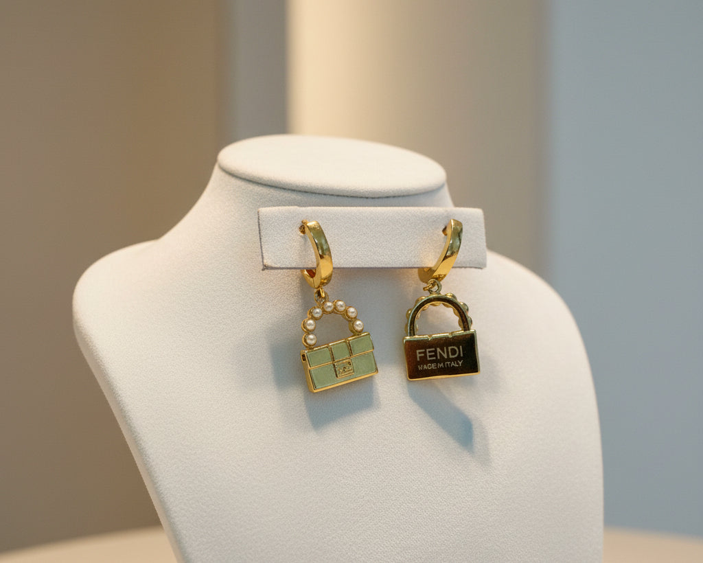 430 - Upcycled Gold Pearl Purse Huggy Earrings