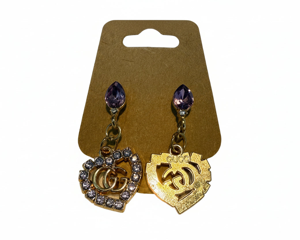 431 - Upcycled Gold Lavender Heart Earrings