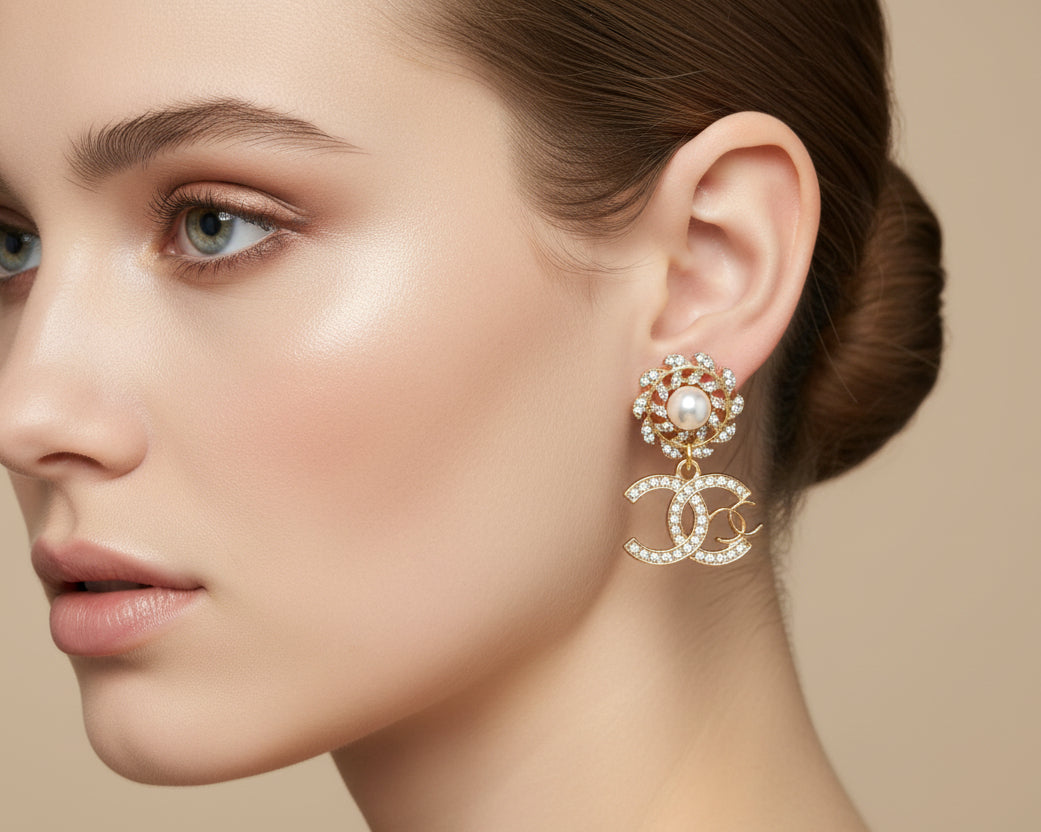 444 - Gold Wreath Earrings with Clear Rhinestones