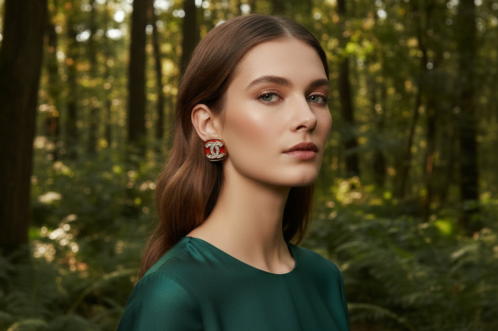 463 - Gold Earrings with Red Accent