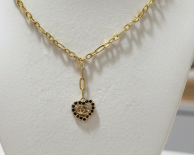 102- Upcycled Gold Heart Pendant Necklace