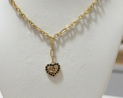 102- Upcycled Gold Heart Pendant Necklace