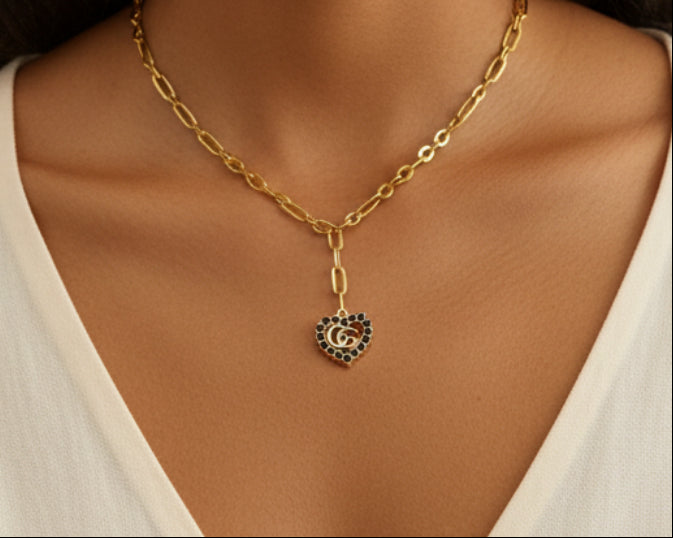 102- Upcycled Gold Heart Pendant Necklace