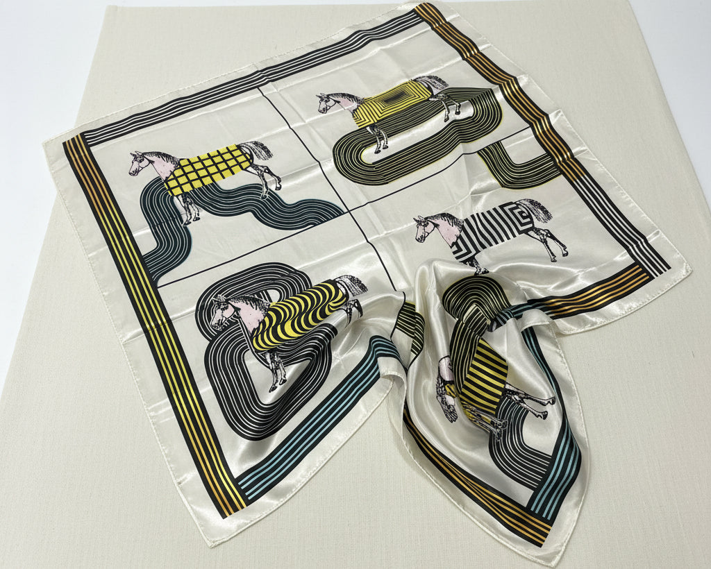 1120- Gold Horse Print Silky Scarf