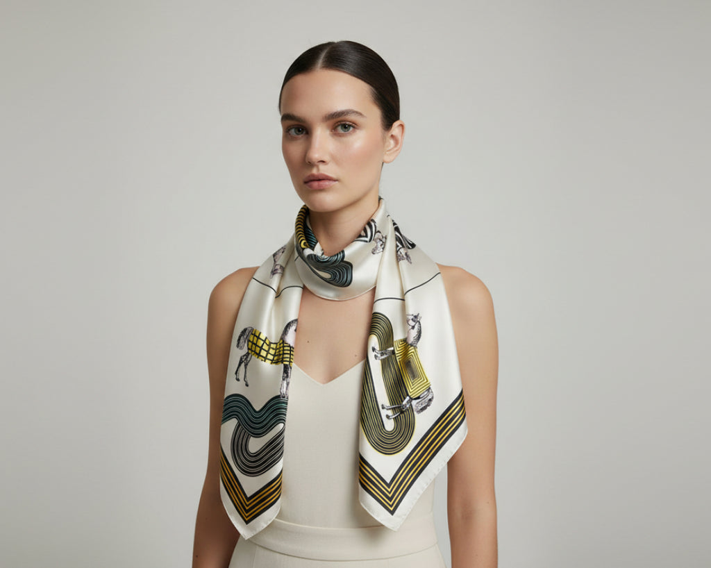 1120- Gold Horse Print Silky Scarf