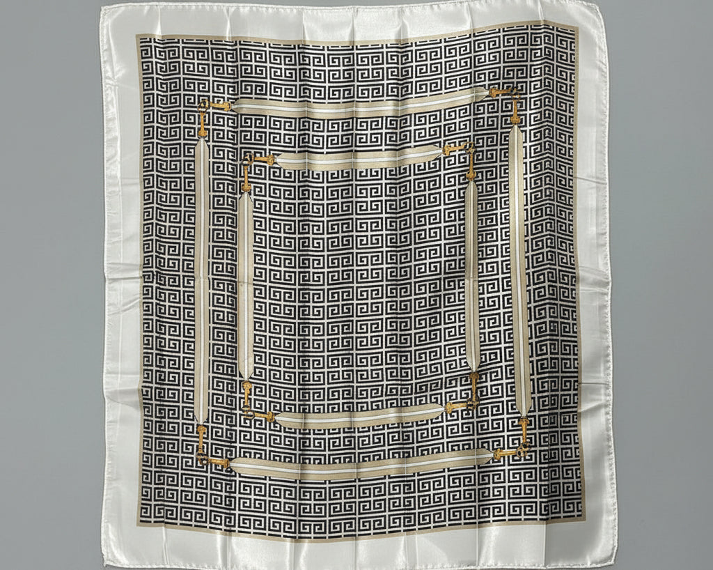 1121- Black Geometric Silky Scarf