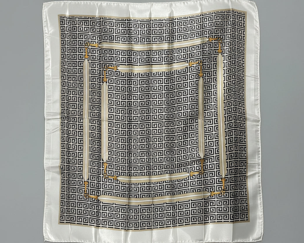 1121- Black Geometric Silky Scarf