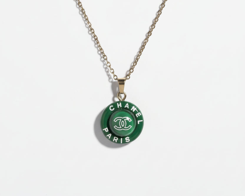 112- Upcycled Green Pendant Necklace