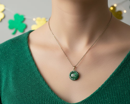 112- Upcycled Green Pendant Necklace