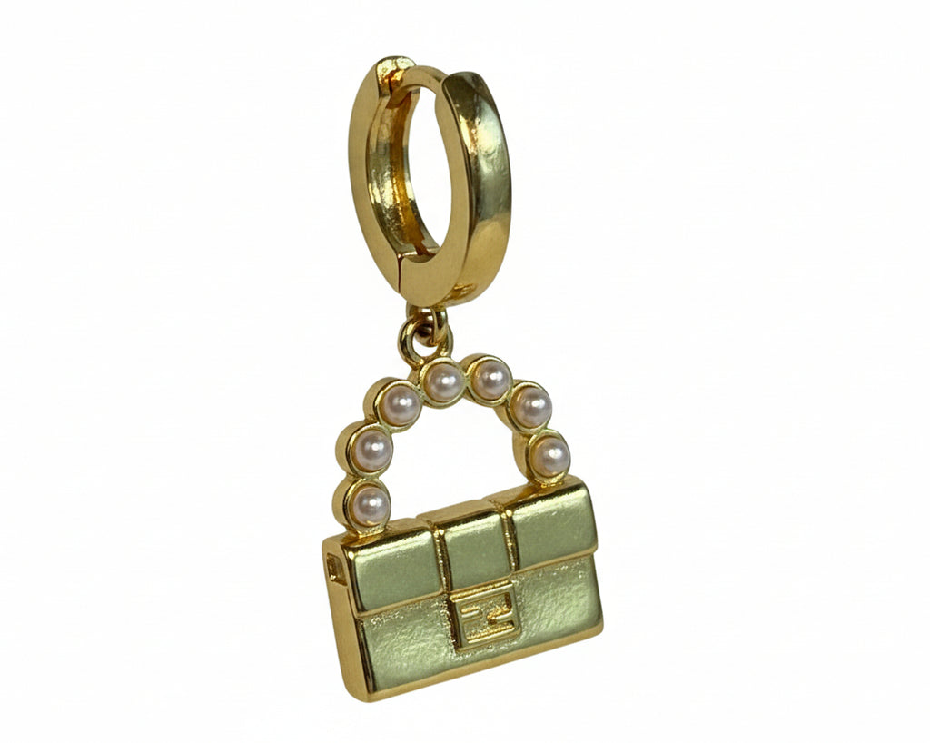 430 - Upcycled Gold Pearl Purse Huggy Earrings