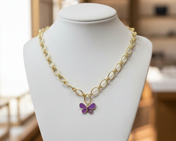 116- Upcycled Purple Butterfly Pendant Necklace
