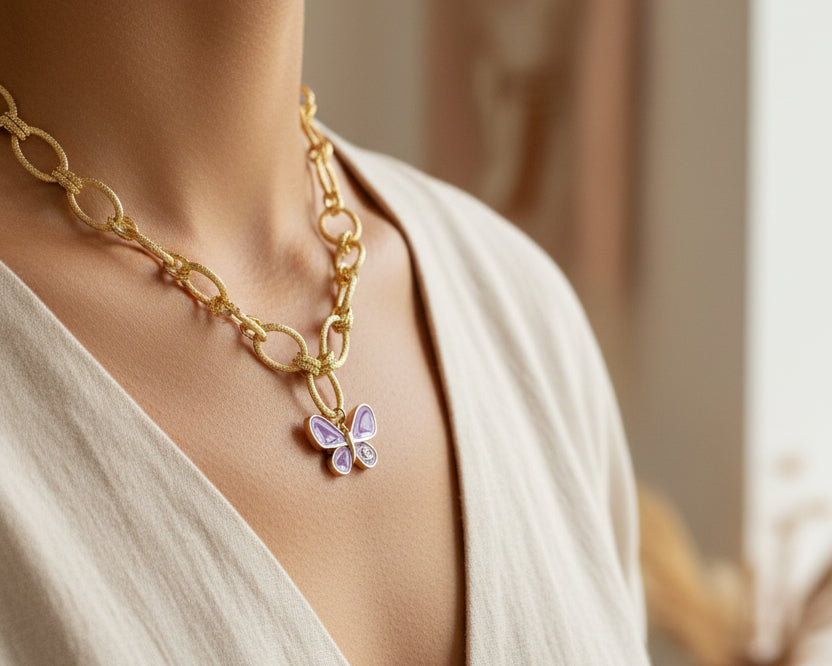116- Upcycled Purple Butterfly Pendant Necklace
