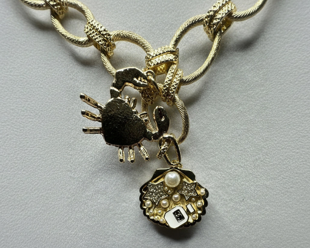 118-1 Upcycled Crab and Shell Pendant Necklace
