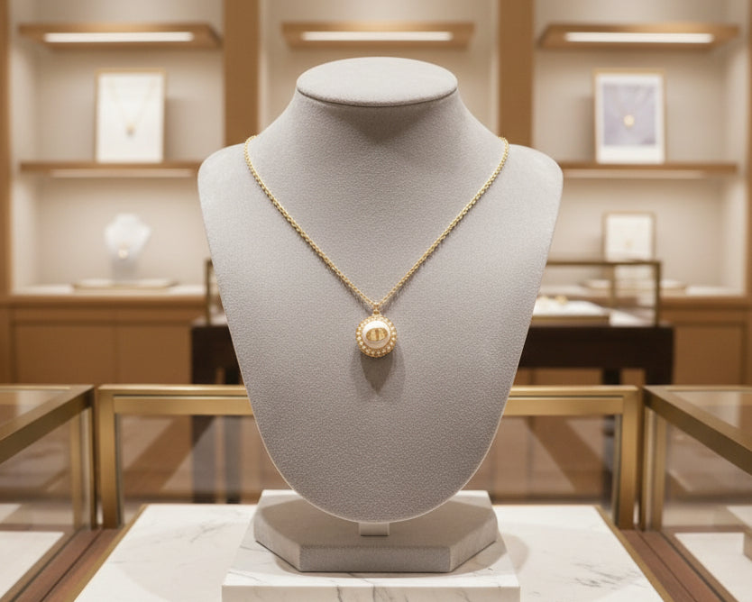 123- Upcycled Gold and Pearl Pendant Necklace