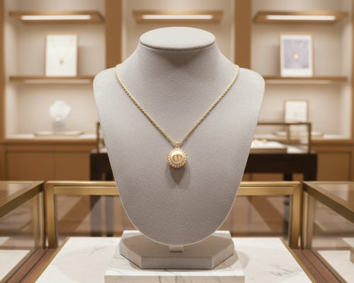 123- Upcycled Gold and Pearl Pendant Necklace