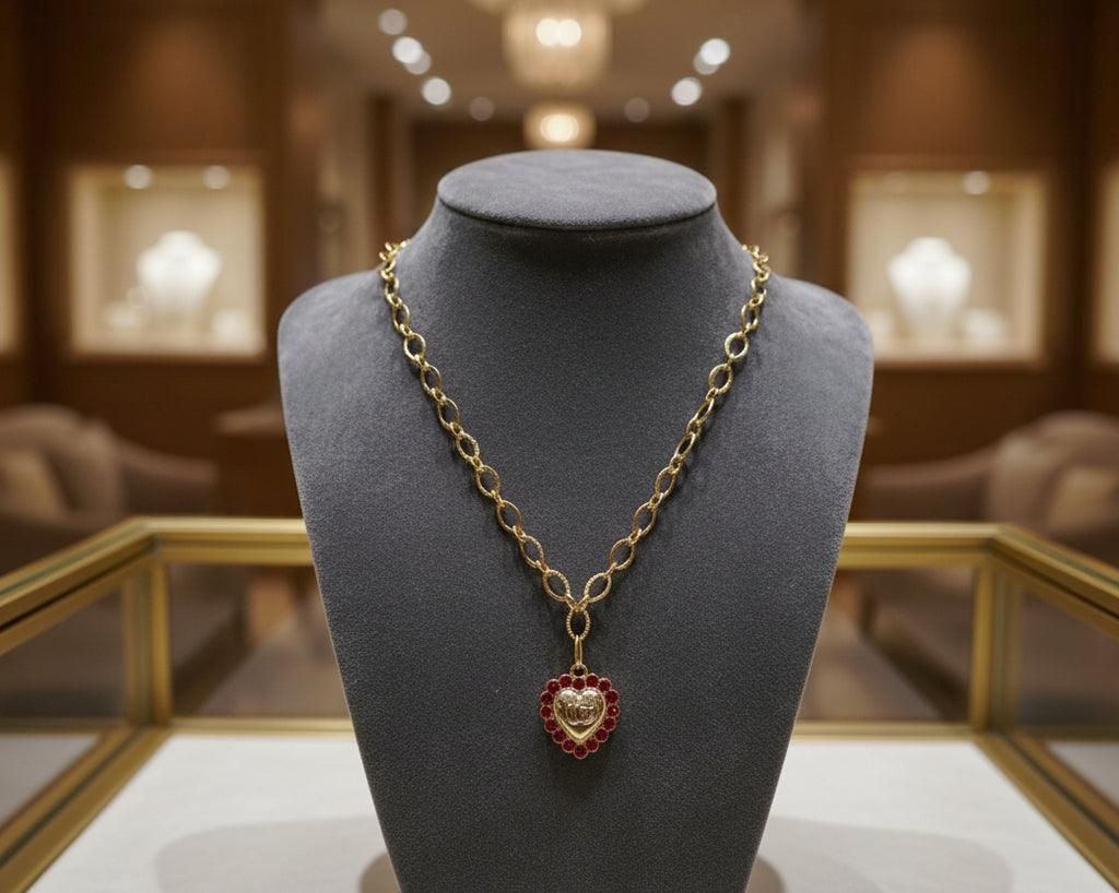 125- Upcycled Red Heart Pendant Necklace