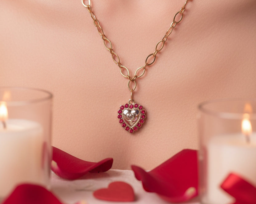 125- Upcycled Red Heart Pendant Necklace