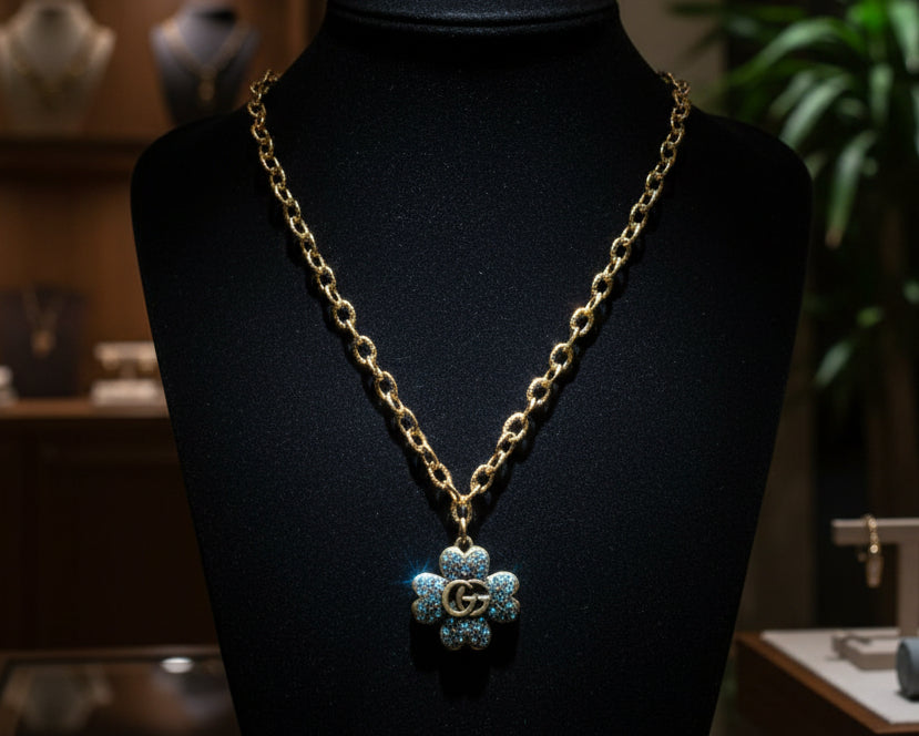 129- Upcycled Gold Clover Pendant Necklace