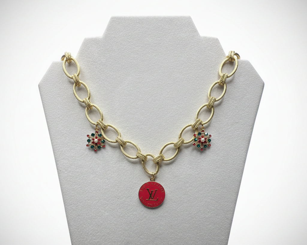 140- Upcycled Red Pendant Necklace