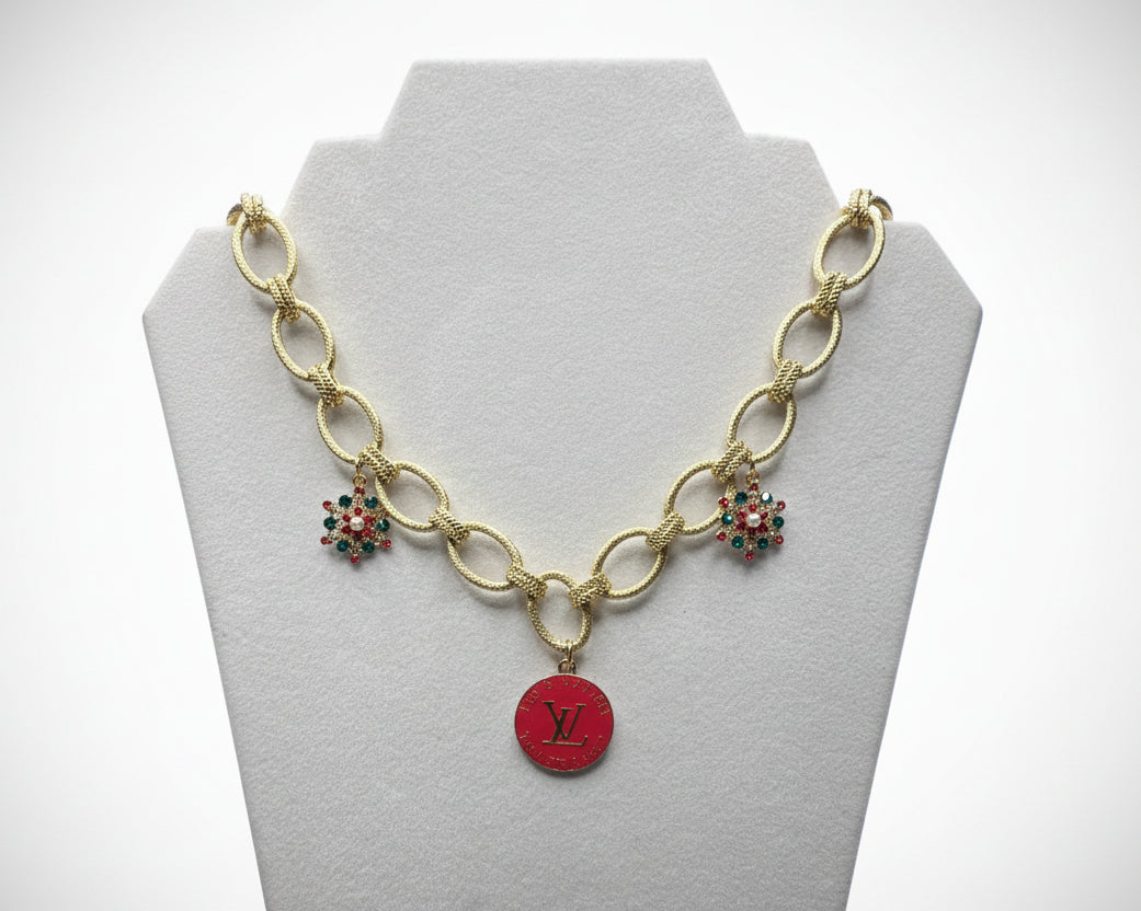 140- Upcycled Red Pendant Necklace