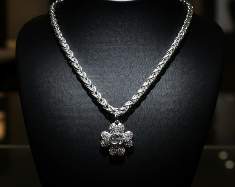 144- Upcycled Silver Clover Pendant Necklace