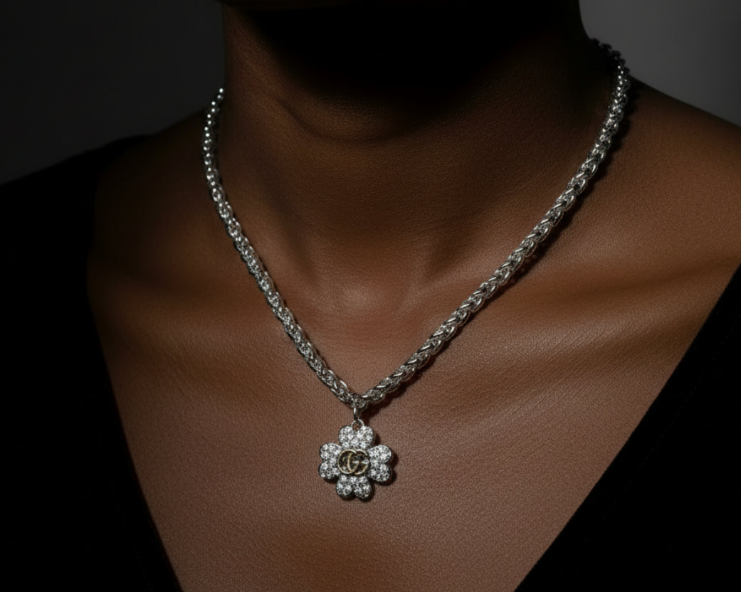 144- Upcycled Silver Clover Pendant Necklace