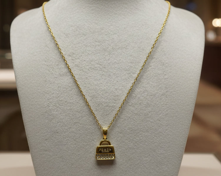 168- Upcycled Gold Purse Pendant Necklace