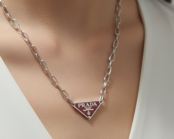 172- Upcycled Purple Triangle Pedant Necklace
