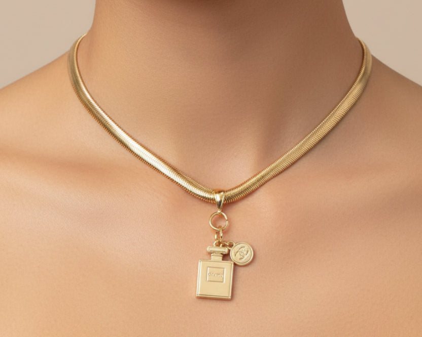 175- Double Sided Perfume Bottle and Round Charm Necklace