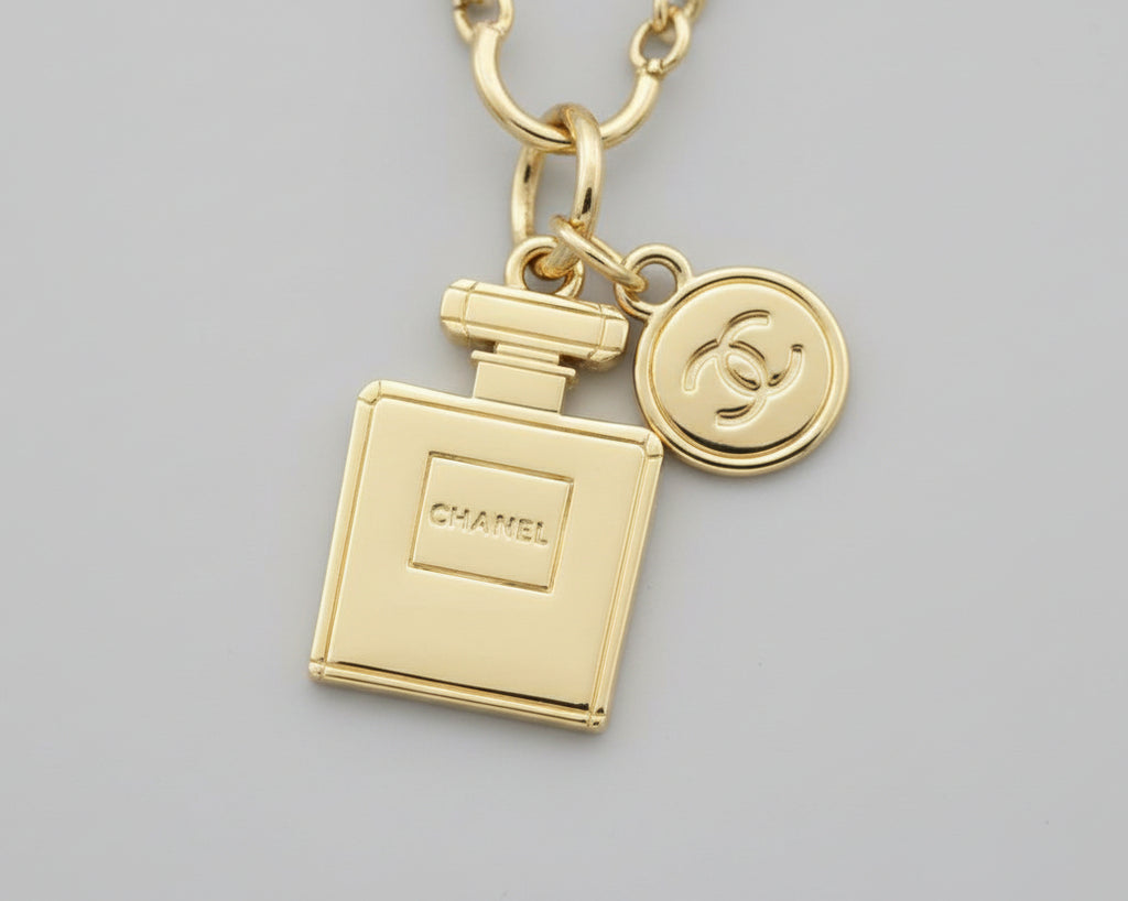 175- Double Sided Perfume Bottle and Round Charm Necklace