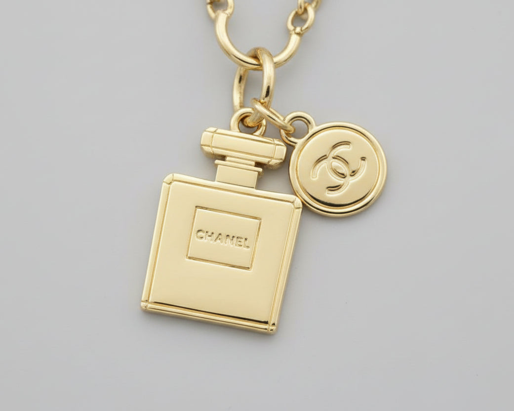 175- Double Sided Perfume Bottle and Round Charm Necklace