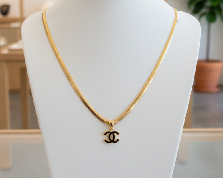 180- Upcycled Black Pendant Necklace