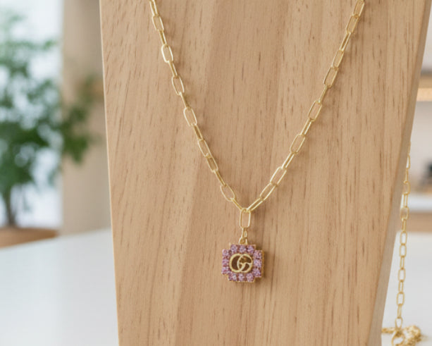 182- Upcycled Pink Rhinestone Pendant Necklace
