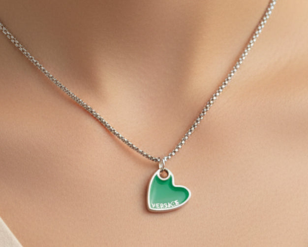 186- Upcycled Green Heart Pendant Necklace