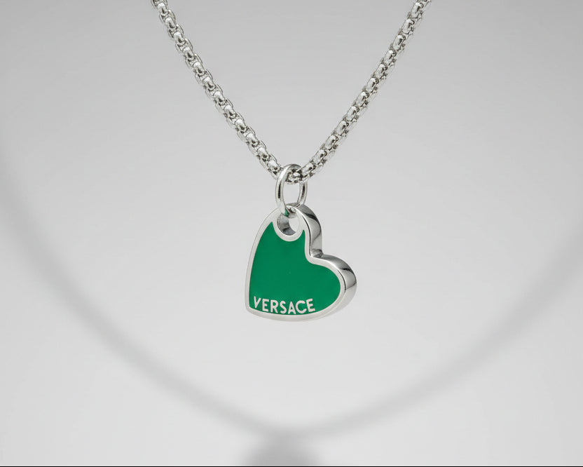 186- Upcycled Green Heart Pendant Necklace