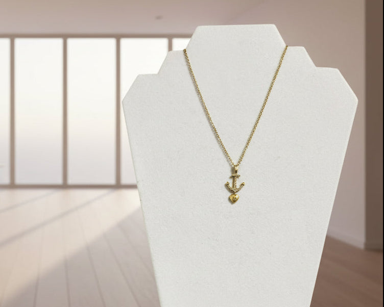 190- Upcycled Gold Anchor & Heart Pendant Necklace