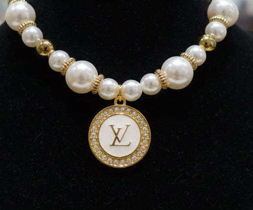 71 - Upcycled Pearl Round Pendant Bracelet with Gold Accents