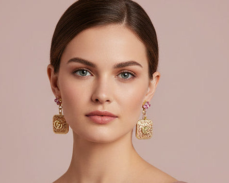 424- Upcycled Gold Earrings with Pink Rhinestones