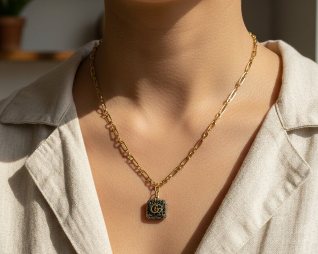 200- Upcycled Square Pendant Necklace