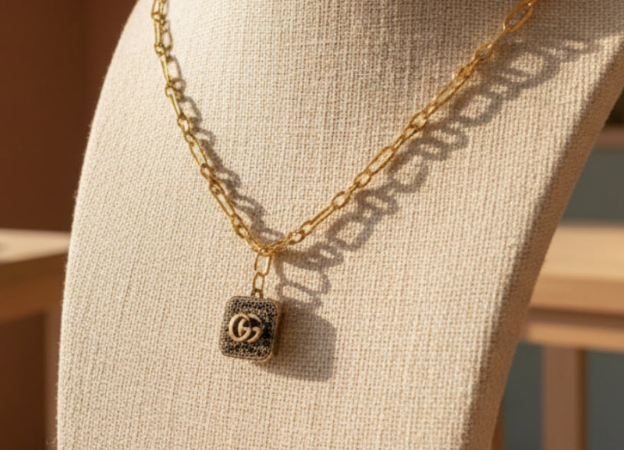 200- Upcycled Square Pendant Necklace
