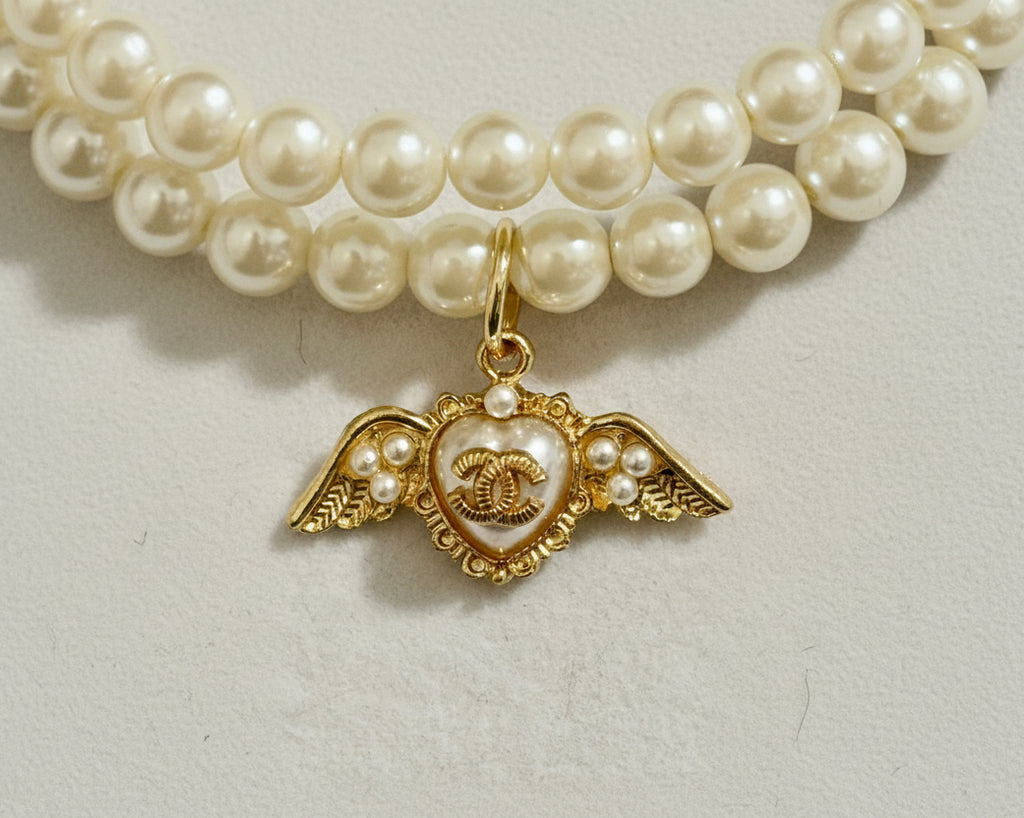 201- Upcycled Double Strand Faux Pearl Choker Necklace