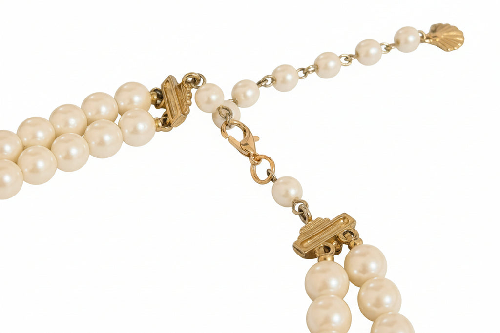 201- Upcycled Double Strand Faux Pearl Choker Necklace