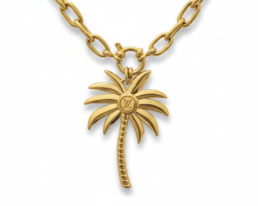 204- Upcycled Palm Tree Pendant Necklace