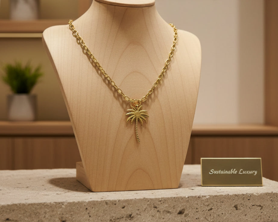 204- Upcycled Palm Tree Pendant Necklace