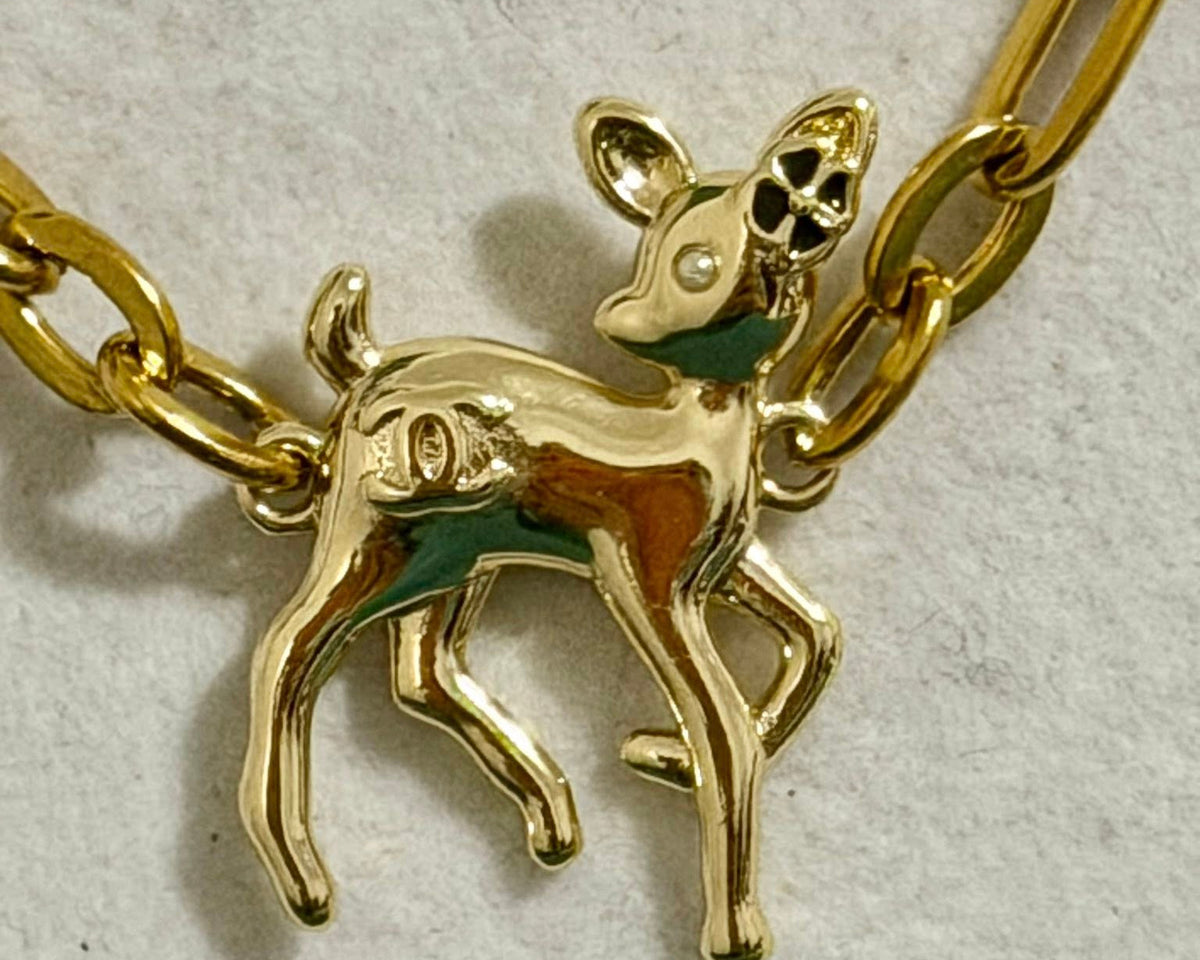 205-  Upcycled Gold Deer Pendant with Charm Accent on Gold Necklace