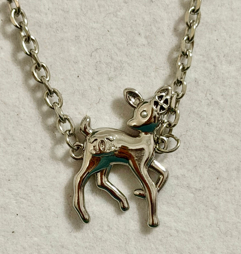 208- Upcycled Silver Deer Pendant with Charm Accents on Silver Necklace