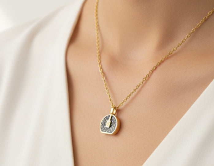 212- Upcycled Black and Gold Purse Pendant Necklace